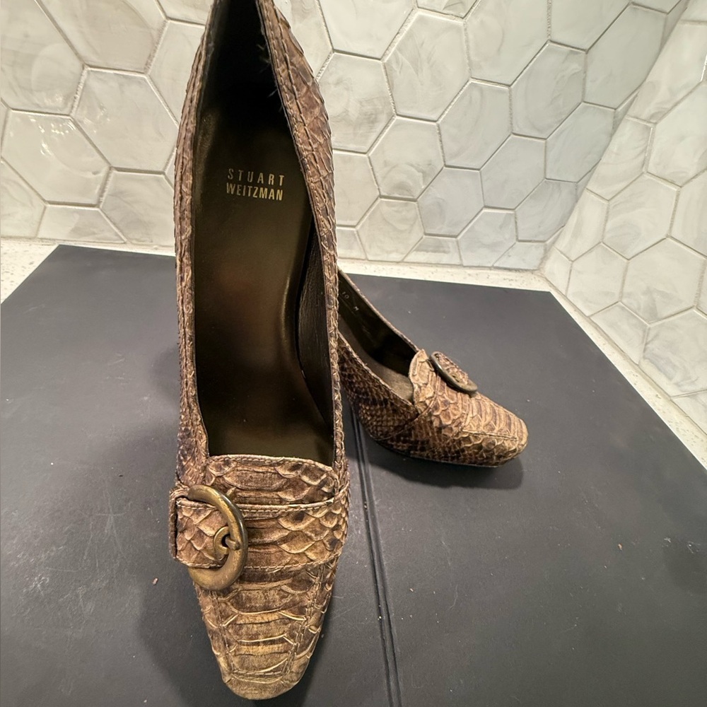 Stuart Weitzman Python Pumps Brown Snakeskin Buck… - image 6